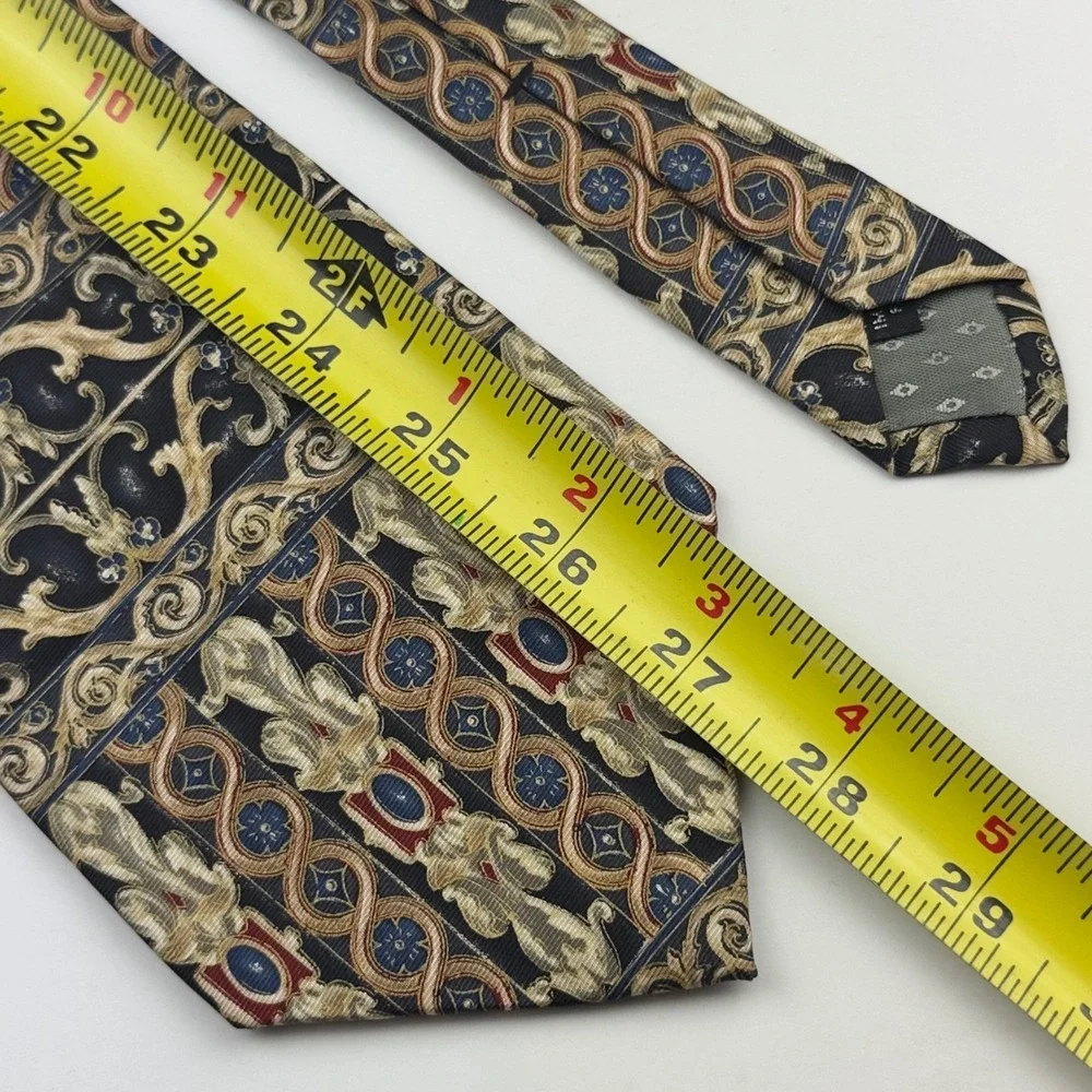 Monsieur Givenchy Silk Tie Navy‎ Gold Baroque Scrollwork Vintage Made in USA